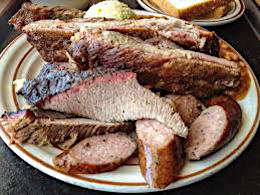 Demeris BBQ's Three meat plate. Houston, Texas.